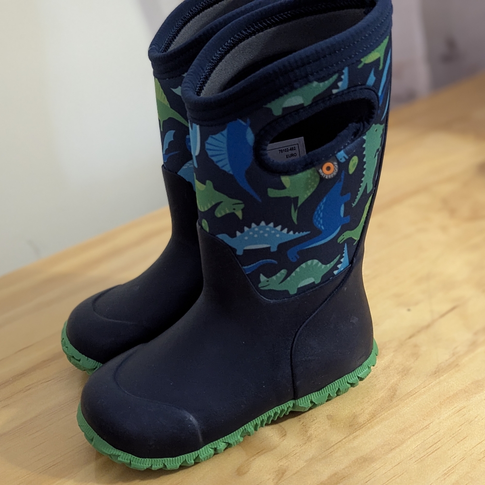 Kids Dinosaur Print Boots - Navy and Green
